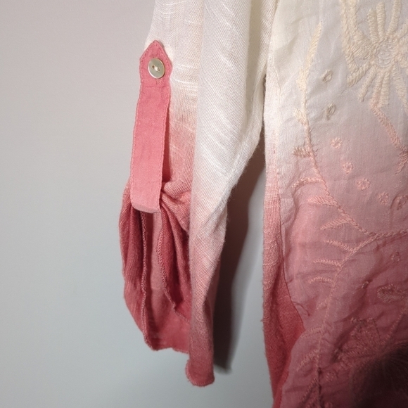 Anthropologie Tiny Dip Dyed Embroidered Shirt Size XS Cream/Burgundy Silk Blend - Picture 4 of 9